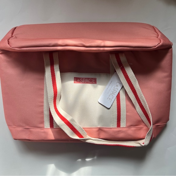 L*Space Pink with Red/White Color Block Stripe Coastal Cooler Bag NWT - Picture 13 of 14